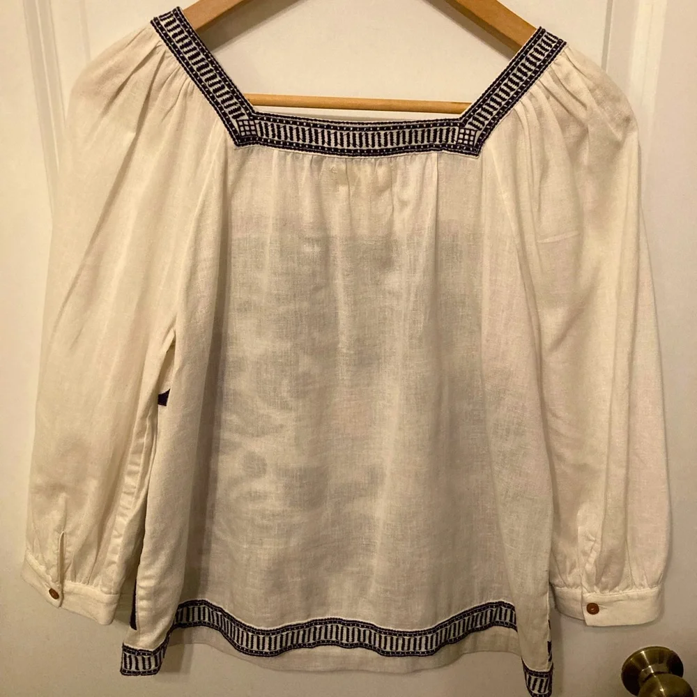 Maeve Blouse White with Navy Blue Embroidery - Picture 3 of 3